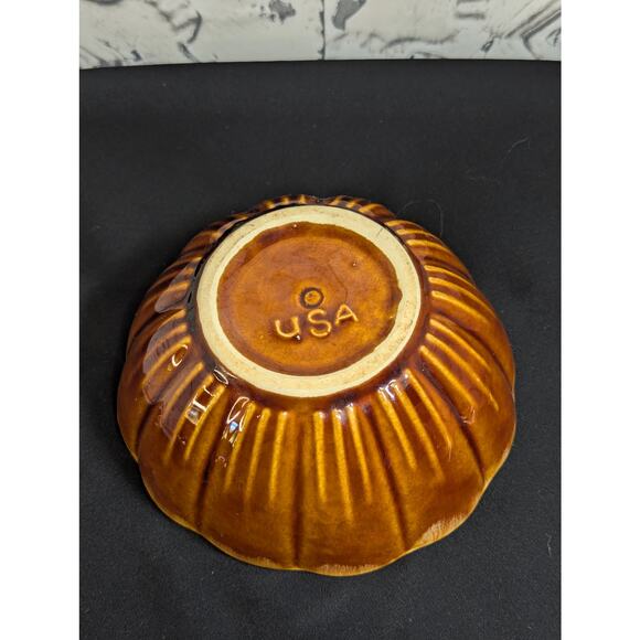 Unmarked Brown Drip Stoneware Glazed Bowl Marked “USA” , Pre-Owned - Picture 2 of 6